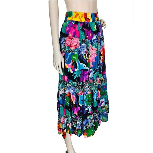 Vintage 90s Floral Tiered Ruffle Boho Gypsy Colorful Full Maxi Skirt India OSFA - Picture 6 of 10
